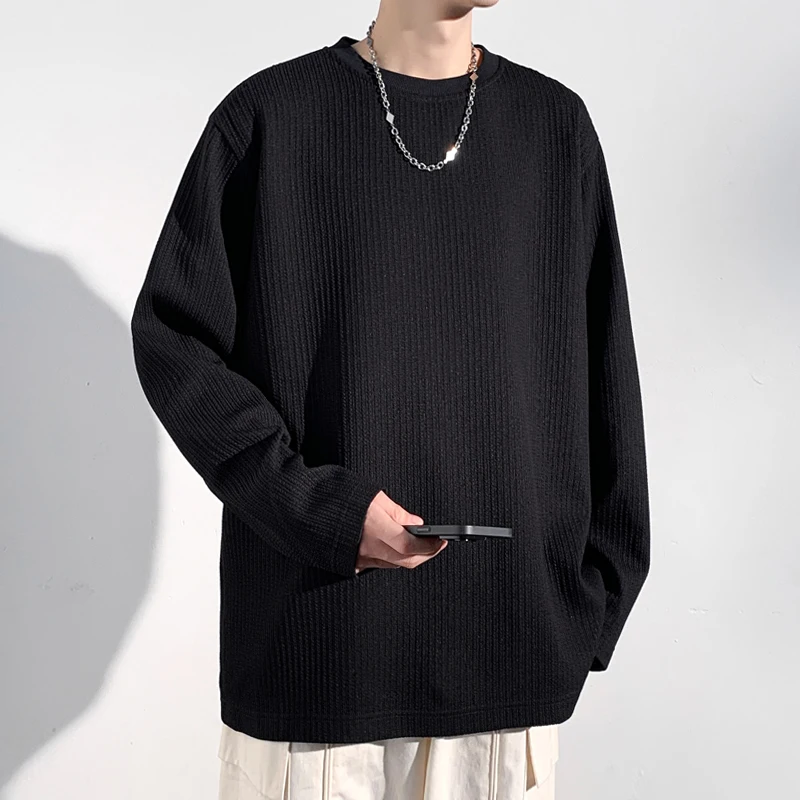 Men'S Fashion T Shirts - メンズ リブニット クルーネック 長袖 Tシャツ 無地