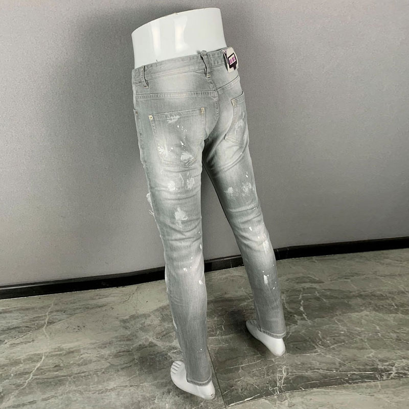 Men'S Fashion Grey Jeans - 最新トレンドのメンズジーンズ。ダメージ加工、ウォッシュ加工、ノスタルジックなデザイン、ストレッチ素材、スリムフィット、グレー、ハイストリートで人気のヒップホップブランド、Y2Kスタイル。
