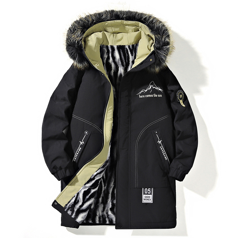 Men'S Fashion X - 冬のファッショントレンド、厚手のベルベットと暖かいロングコットンジャケット メンズ ルーズフィット スポーツ プラス 大きいサイズ