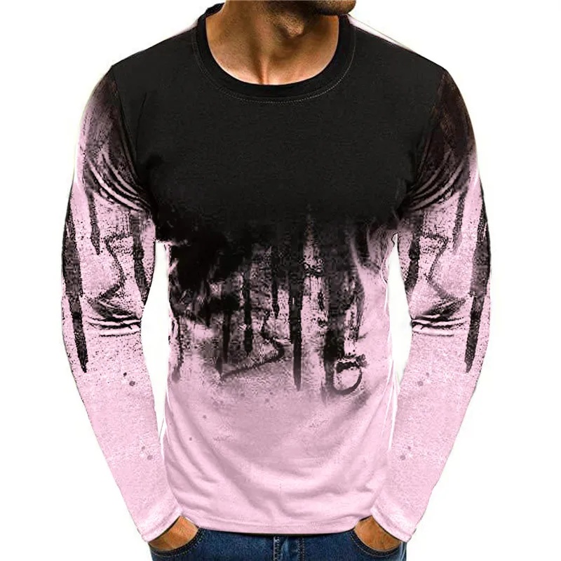 Mens Fashion Summer - 2026年新作、秋冬用メンズ迷彩柄Tシャツ、3DプリントTシャツ、秋のカジュアル長袖、ゆったりとしたラウンドネック。
