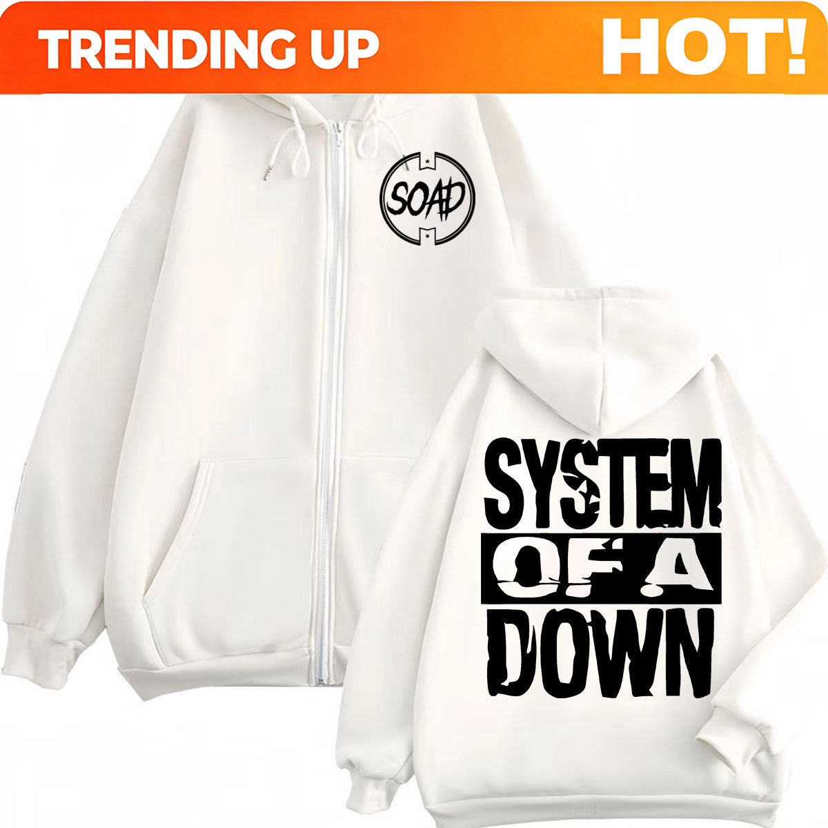 Mens Fashion Zip Up Hoodies - ロックバンドシステムオブアダウンプリントジッパーフーディー高品質ファッションオーバーサイズジップアッププルオーバーメンズレディースカジュアルルーズスウェットシャツ