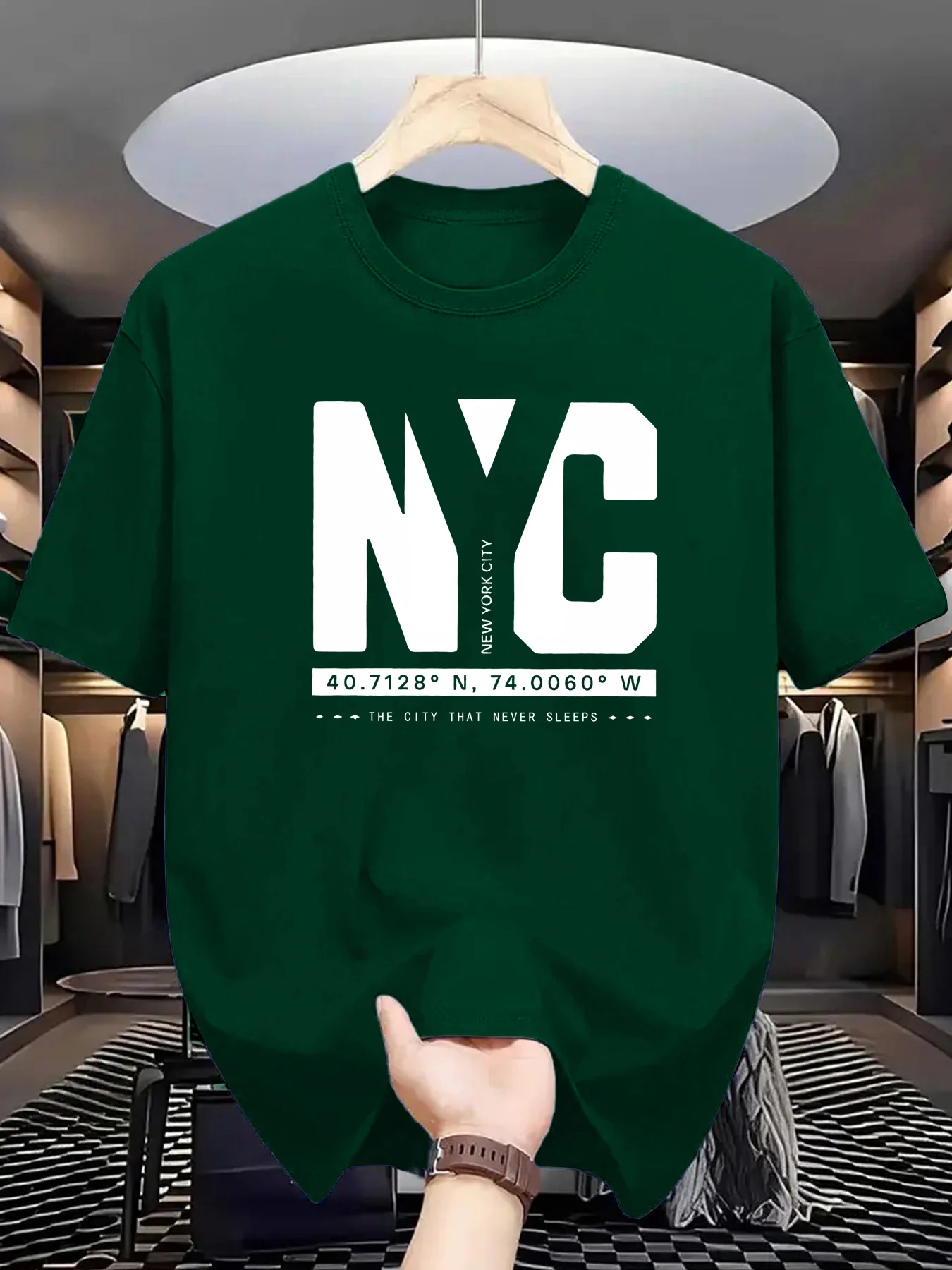 Men'S Fashion New York - メンズ夏のファッショントレンドカジュアルルーズニューヨーク柄プリントスポーツラウンドネック半袖Tシャツ