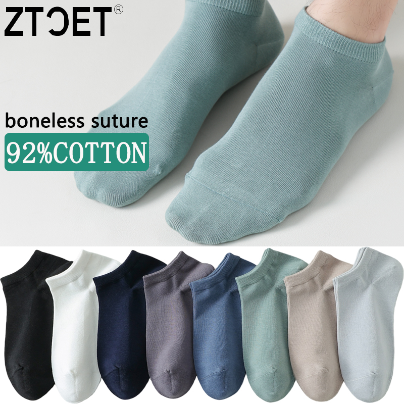 Socks Ankle Men - メンズ用コットンソックス、短め、高品質、新作、カジュアル、通気性、抗菌、メンズ用アンクルソックス、黒、白、ビジネス用、5足セット。