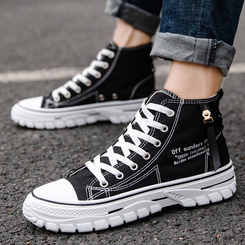 Mens Fashion Trainers - 男性の靴ハイトップキャンバスシューズ 2026 ファッション通気性フラット男性スニーカー屋外ノンスリップランニングシューズレースアッププラットフォームシューズ