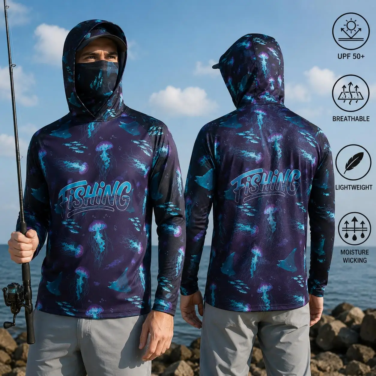 釣り用シャツ、フード付き、メンズ、長袖、アウトドア、夏用、マ - Mens Fashion Summer のレビューと価格