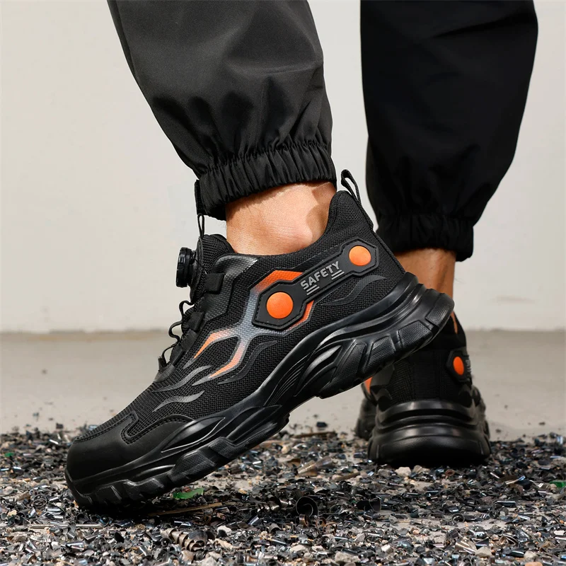 男性鋼つま先作業靴ファッション安全靴軽量回転ボタンアンチスマ - Mens Fashion Trainers のレビューと価格