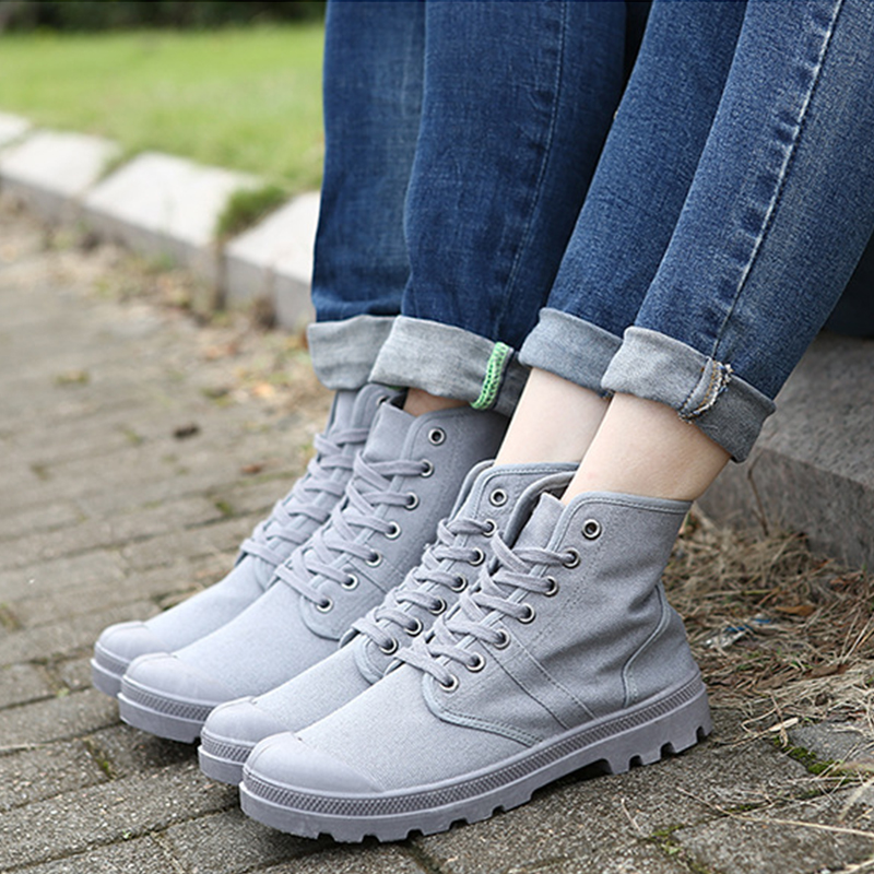 メンズハイトップミリタリーアンクルブーツ、カジュアルキャンバ - Mens Fashion Trainers のレビューと価格