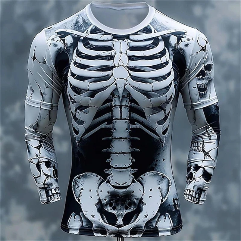 3Dプリントの骸骨柄Tシャツ。メンズ用、長袖、カジュアルファ - Mens Fashion Clothes のレビューと価格