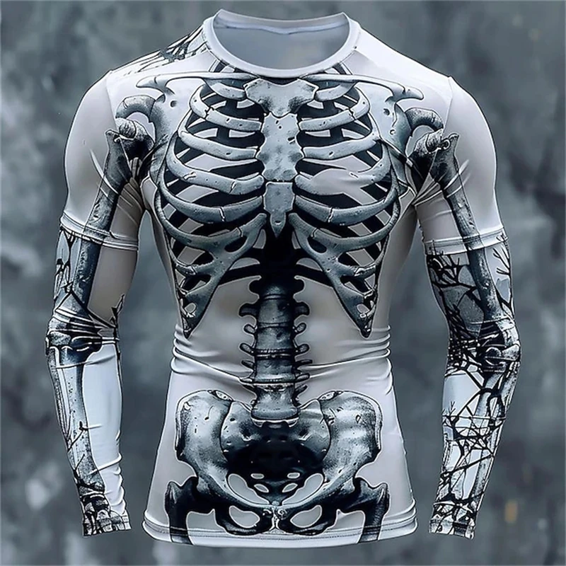 3Dプリントの骸骨柄Tシャツ。メンズ用、長袖、カジュアルファ - Mens Fashion Clothes のレビューと価格