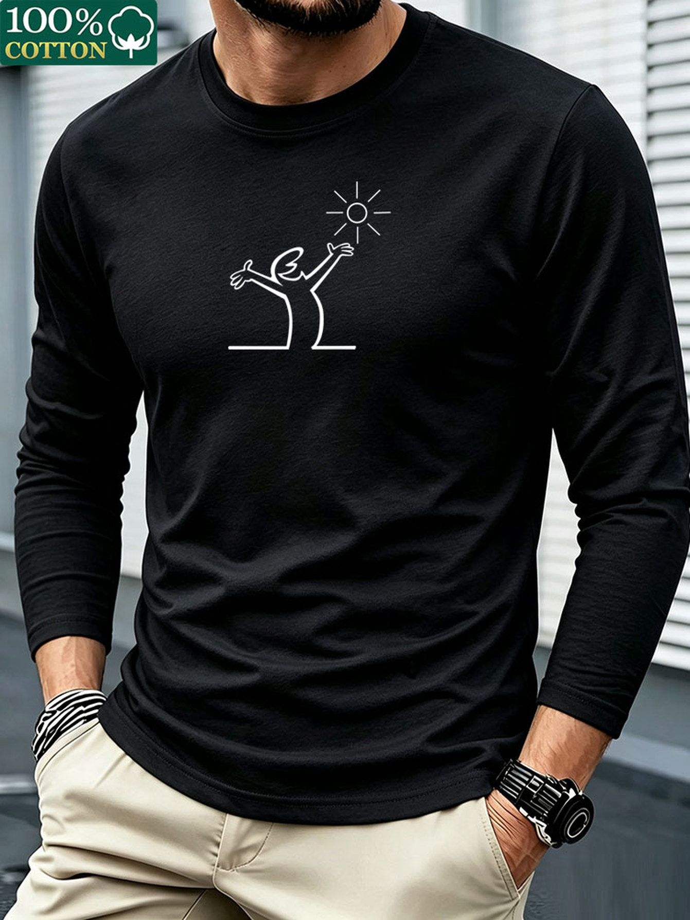 メンズ用、綿100％、長袖Tシャツ、クルーネック、カジュアル - Mens Fashion Summer のレビューと価格